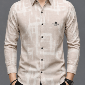 slim fit textured beige casual shirt