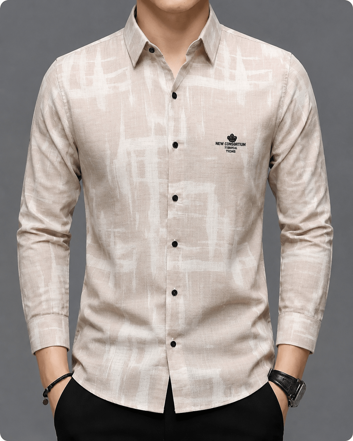 slim fit textured beige casual shirt