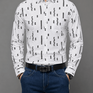 slim fit geometric print casual shirt