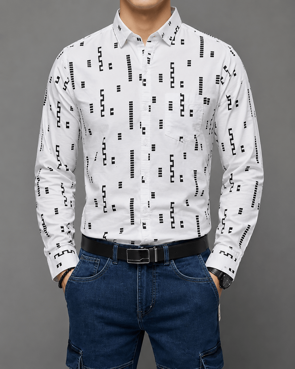 slim fit geometric print casual shirt