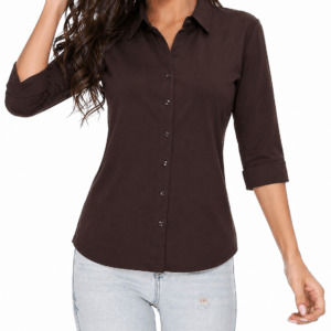 women's solid brown collared top