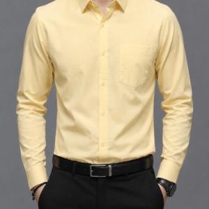 men's solid pastel yellow formal shirt
